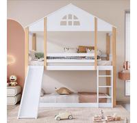 KOMHTOM Lit Toboggan Blanc Lit en Mezzanine avec escalier, lit cabane avec sommier à Lattes Lits en Hauteur Lits superposés