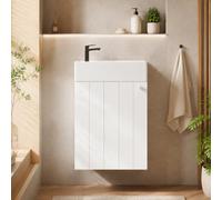 KOMHTOM meuble lave main WC 41 cm suspendu, profondeur 23 cm | Vasque céramique intégrée, porte Soft-Close, surface entièrement laquée, hauteur 62,5 cm