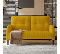 KOMHTOM Petit Canapé 2 Places en Velours Côtelé avec Dossier Haut Confortable, 4 Poches et Pieds en Métal - Canapé d'angle Moderne pour Salon, Chambre à Coucher et Bureau (Jaune - 2 Places)