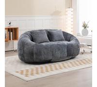 KOMHTOM Pouf Canapé Chaise, Fauteuil Poire, Canapé 2 Places pour Les Paresseux, avec 2 Coussins, sans Installation, Idéal pour Chambre, Salon ou Coin Cosy (Gris)
