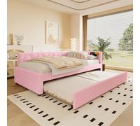 KOMHTOM Rembourré Canapé-lit avec Port de Charge et Lumière LED, Modernité Lit de Jour avec lit gigogne, Chambres à Coucher(sans Matelas) (Rose, 90 x 200CM)