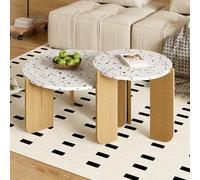 KOMHTOM Table Basse gigogne Modernes Table d'appoint Petite Table pour Salon Chambre (Blanc + Couleur Bois)