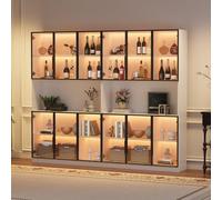 KOMHTOM Très Grande Vitrine de Salon avec LED 240x34x200 cm, Bibliothèque Murale avec 12 Portes en Verre et Niches Ouvertes, Meuble Blanc XXL(240x34x200cm)