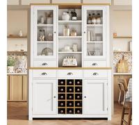 KOMHTOM Vaisselier Haut de Cuisine avec Portes Vitrées, Armoire de Rangement Multifonction avec Casier à Vin et Anti-Basculement, MDF, Blanc (Modèle Multifonction Blanc 120cm)