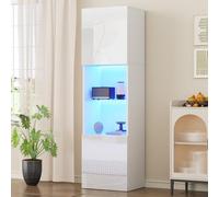 KOMHTOM Vitrine de Salon Haute Brillance avec Eclairage LED APP et Telecommande - 1 Etagere Verre Trempe 60kg Max, 45x35x160cm - Armoire Blanche(Blanc/45x35x160cm)