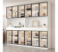 KOMHTOM Vitrine d'Exposition LED 240x200cm Buffet Haut avec Plan de Travail et 6 Tiroirs Meuble de Rangement pour Salon Bibliothèque Verre Trempé Blanc (240 x 36 x 200 cm)