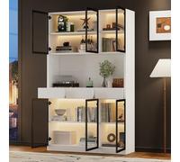 KOMHTOM Vitrine Haute avec Éclairage LED 120x30x200 cm, Meuble de Rangement avec 6 Portes en Verre et Niche Ouverte, Armoire de Salon, Blanc(120x36x200cm)