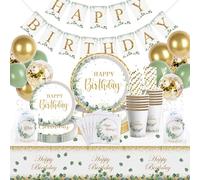 Komicea Decoration Anniversaire, 116 Pcs Vaisselle Set Verte, Party Assiettes, Serviette, Pailles, Tasse pour Decoration Anniversaire Fête (20 invités)