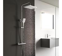 KOMIRO Colonne de Douche Thermostatique, Colonne de Douche avec Mitigeur, Hauteur Réglable, 26 x 19 cm Douche de Tête, Ensemble de Douche pour Salle de Bain, Carré, Chromé
