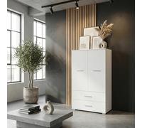 Komodee Garde-Robe FAUSKE - 2 Tiroirs - Blanc - Largeur 69 cm, Hauteur 130 cm, Profondeur 36 cm