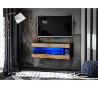 Komodee Armoire TV Tivoli A1 Noir/Wotan 100x36x35 cm | Armoire TV, Tivoli TV Suspendue, Noir/Wotan, Largeur 100cm x Hauteur 36cm x Profondeur 35cm, LED Bleu, pour Salon à coucher