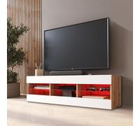 Komodee Banc TV Tivoli, Blanc Wotan, Largeur 140 cm x Hauteur 40,5 cm x Profondeur 35,5 cm, LED RVB, pour Salon, Chambre