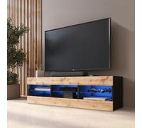 Komodee Banc TV Tivoli, Wotan Noir, Largeur 140 cm x Hauteur 40,5 cm x Profondeur 35,5 cm, LED Bleues, pour Salon, Chambre
