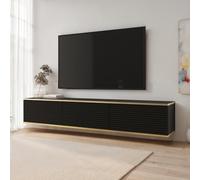 Komodee Banff TV175 MDF - Meuble TV, Noir Mat/chêne Artisanal, Largeur 175 cm, Hauteur 30 cm, Profondeur 32 cm