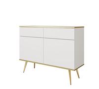 Komodee Buffet Banff Blanc 107x85x39 cm | Buffet Banff KSZ107 - Blanche - Pieds dorés - 2 tiroirs - Largeur 107 cm, Hauteur 85 cm, Profondeur 39 cm