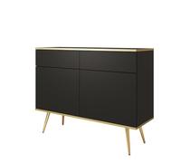Komodee Buffet Banff Noir 107x85x39 cm | Buffet Banff KSZ107 - Noir - Pieds Dorés - 2 Tiroirs - Largeur 107 cm, Hauteur 85 cm, Profondeur 39 cm