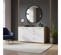 Komodee Buffet Fauske Chene Sonoma/Blanc 138x74x34 cm | Buffet FAUSKE - 4 Tiroirs - 3 Portes - Chêne Sonoma - Blanc - Largeur 138 cm, Hauteur 74 cm, Profondeur 34 cm
