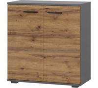 Komodee Buffet FAUSKE - Spacieuse - 2 Portes - Chêne Wotan - Gris - Largeur 69 cm, Hauteur 74 cm, Profondeur 34 cm