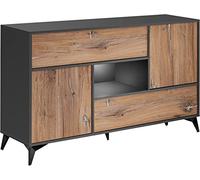 Komodee Commode Orvieto 4D A1 Chene/Anthracite 89x149,5x40 cm | Commode Buffet Orvieto 4D, Chêne Anthracite, Largeur 89cm x Hauteur 149,5cm x Profondeur 40cm, LED, pour Salon , Chambre