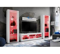 Komodee Ensemble TV Tivoli Grande A2 Blanc/Blanc 250x159x35 cm | Ensembles de meubles Tivoli Grande, Blanc Blanc, Largeur 250cm x Hauteur 159cm x Profondeur 35cm, Éclairage multicolore