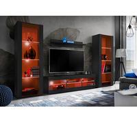 Komodee Ensemble TV Tivoli Grande A2 Noir/Noir 250x159x35 cm | Ensembles de meubles Tivoli Grande, Noir Noir, Largeur 250cm x Hauteur 159cm x Profondeur 35cm, Éclairage multicolore