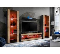 Meuble TV - Tivoli Set Grande Komodee - LED RGB - Bois naturel Mat & Noir - L~195cm x H~159cm x P35cm