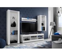Komodee, Ensembles de Meubles Tivoli Medio, Blanc Blanc, Largeur 250cm x Hauteur 159cm x Profondeur 35cm, sans LED, pour Salon, Chambre