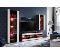 Komodee, Ensembles de Meubles Tivoli Medio, Noir Blanc, Largeur 250cm x Hauteur 159cm x Profondeur 35cm, LED RGB, pour Salon, Chambre