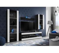 Komodee, Ensembles de Meubles Tivoli Medio, Noir Blanc, Largeur 250cm x Hauteur 159cm x Profondeur 35cm, sans LED, pour Salon, Chambre