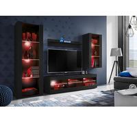 Komodee, Ensembles de Meubles Tivoli Medio, Noir Noir, Largeur 250cm x Hauteur 159cm x Profondeur 35cm, LED RGB, pour Salon, Chambre