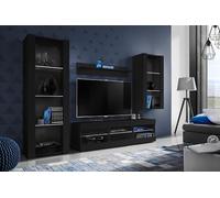 Komodee, Ensembles de Meubles Tivoli Medio, Noir Noir, Largeur 250cm x Hauteur 159cm x Profondeur 35cm, sans LED, pour Salon, Chambre