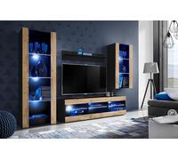 Komodee, Ensembles de Meubles Tivoli Medio, Noir Wotan, Largeur 250cm x Hauteur 159cm x Profondeur 35cm, LED Bleues, pour Salon, Chambre