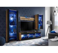 Komodee, Ensembles de Meubles Tivoli Medio, Wotan Noir, Largeur 250cm x Hauteur 159cm x Profondeur 35cm, LED Bleues, pour Salon, Chambre