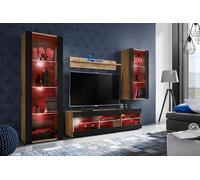 Komodee, Ensembles de Meubles Tivoli Medio, Wotan Noir, Largeur 250cm x Hauteur 159cm x Profondeur 35cm, LED RGB, pour Salon, Chambre
