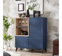Buffet Bas Komodee FONDI, Style Scandinave, Bleu, Bois Clair, 90 x 35 x 102 cm