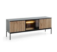 Komodee Laval TV154 - Meuble TV, Noir Mat/Noir Brillant, Largeur 154 cm, Hauteur 56 cm, Profondeur 39 cm