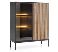 Vitrine Laval WT104 - chêne wotan / noir, largeur 104 cm, hauteur 126 cm, profondeur 39 cm, avec éclairage LED