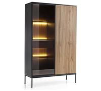 Vitrine Laval WTSZ104 - avec eclairage LED, noir / chêne Wotan / lamelle, largeur 104 cm, hauteur 166 cm, profondeur 39 cm