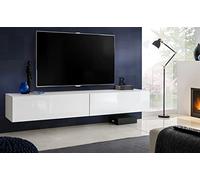 Komodee, Meuble Banc TV Loreto, Blanc Blanc, Largeur 200 cm x Hauteur 30 cm x Profondeur 41,5 cm, Style Moderne, Minimaliste, pour Salon, Chambre