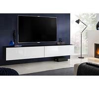 Komodee, Meuble Banc TV Loreto, Blanc Noir, Largeur 200 cm x Hauteur 30 cm x Profondeur 41,5 cm, Style Moderne, Minimaliste, pour Salon, Chambre