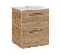 Komodee Meuble Suspendu avec Lavabo et Siphon Arvida - Couleur Chêne - 2 Tiroirs - 60 x 59 x 46 cm