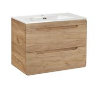 Komodee Meuble Suspendu avec Lavabo et Siphon Arvida - Couleur Chêne - 2 Tiroirs - 80 x 59 x 46 cm