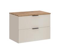 Komodee Meuble Suspendu sous Lavabo avec Plateau Aden - Cachemire - Plan De Travail en Couleur Chêne Wotan - 2 Tiroirs - 80 x 60 x 46 cm