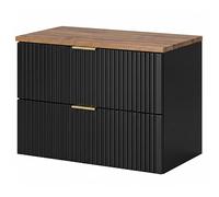Komodee Meuble Suspendu sous Lavabo avec Plateau Aden - Noir - Plateau en Couleur Chêne Wotan - 2 Tiroirs - 80 x 60 x 46 cm