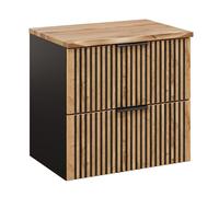 Komodee Meuble Suspendu sous Lavabo avec Plateau Tilo - Corps Noir - Façades Fraisées en Couleur Wotan - 2 Tiroirs - 60 x 60 x 46 cm