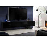Komodee Meuble TV Loreto Noir/Noir 200x30x41,5 cm | Meuble Banc TV Loreto, Noir Noir, Largeur 200 cm x Hauteur 30 cm x Profondeur 41,5 cm