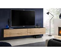 Komodee Meuble TV Loreto Wotan/Noir 200x30x41,5 cm | Meuble Banc TV Loreto, Wotan Noir, Largeur 200 cm x Hauteur 30 cm x Profondeur 41,5 cm