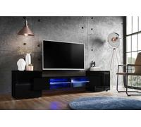 Komodee Meuble TV Merano A1 Noir 230x52,5x35 cm | Meuble Banc TV Merano, Noir, Largeur 230 cm x Hauteur 52,5 cm x Profondeur 35 cm, LED Bleues, pour Salon, Chambre