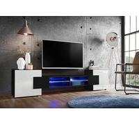Komodee Meuble TV Merano A1 Noir/Noir/Blanc 230x52,5x35 cm | Meuble Banc TV Merano, Noir Noir Blanc, Largeur 230 cm x Hauteur 52,5 cm x Profondeur 35 cm, LED Bleues, pour Salon, Chambre