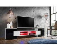 Meuble Banc TV Merano Version 2 Komodee - avec eclairage LED RGB - Blanc et Noir - 230 x 53 x 35 cm